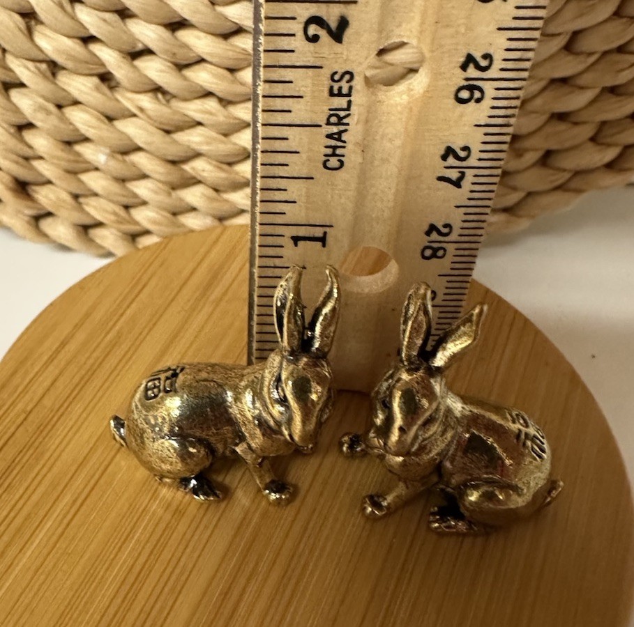 Brass Rabbit Figurine Small Bunnies 1” Mini Easter Basket Shelf Sitters