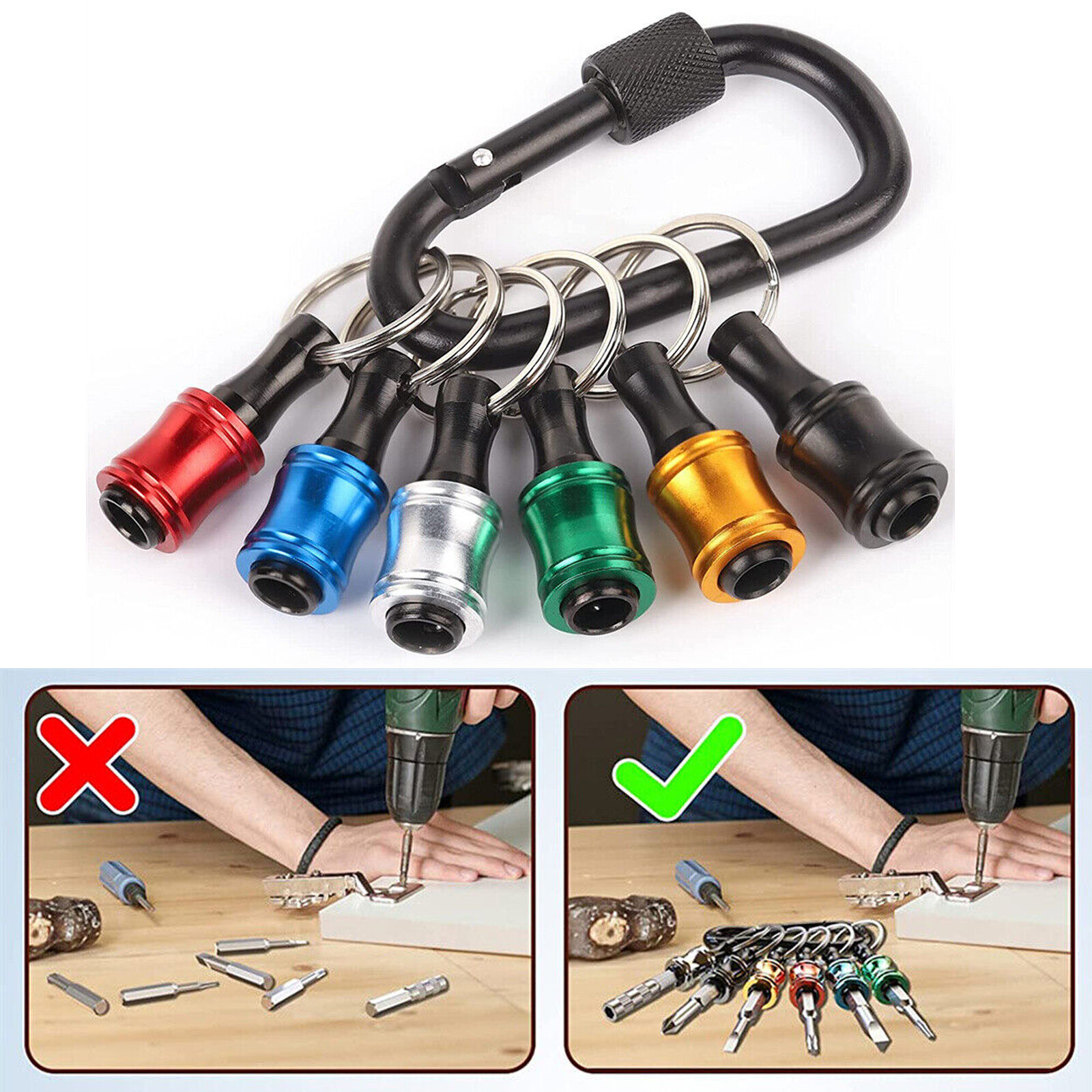 Lot of Quick-Release 1/4" Hex Shank Keychain Screwdriver Drill Bits Holder Tool