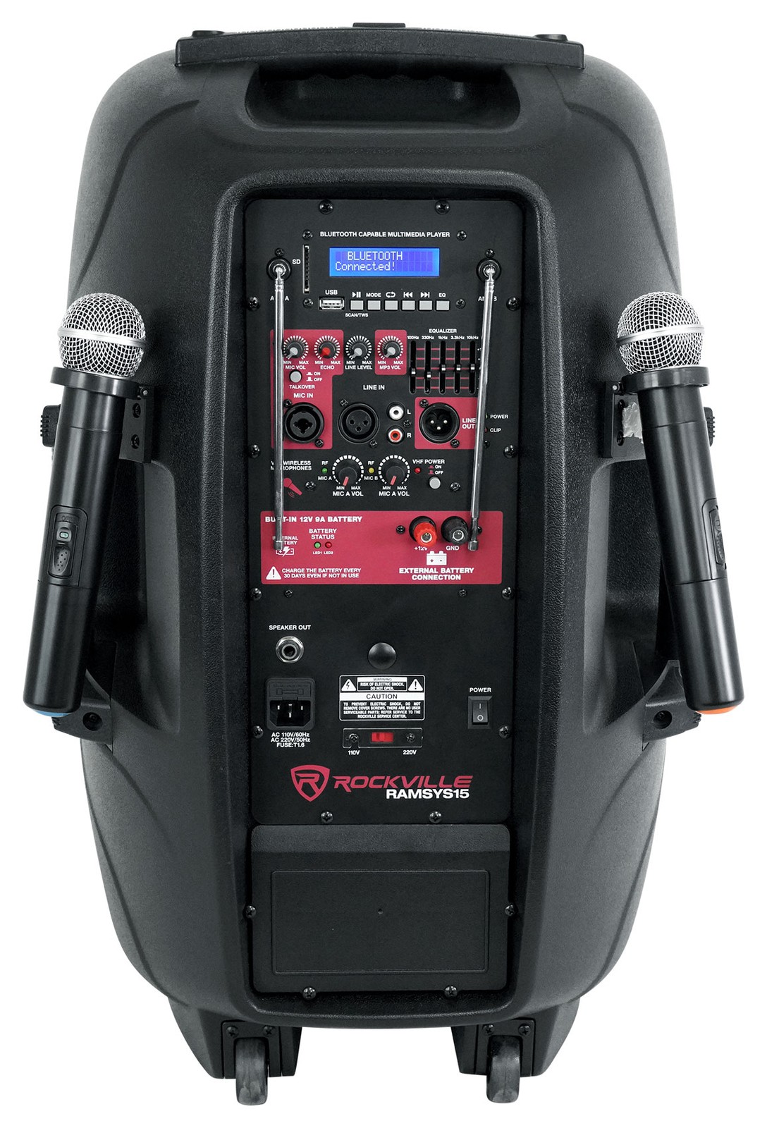 Rockville 15" Rechargeable Battery Powered PA Speaker System, (2) Wireless Micro