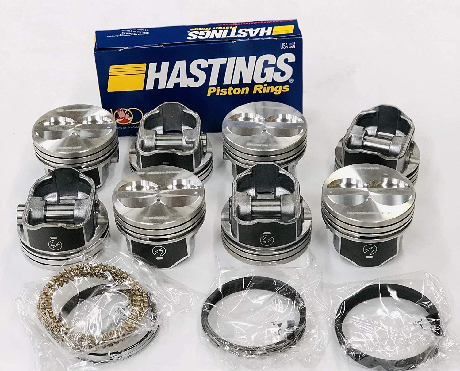 SPEED PRO Hypereutectic Flat Top Pistons/8+MOLY Rings Ford SB 289 302 9.0:1 STD