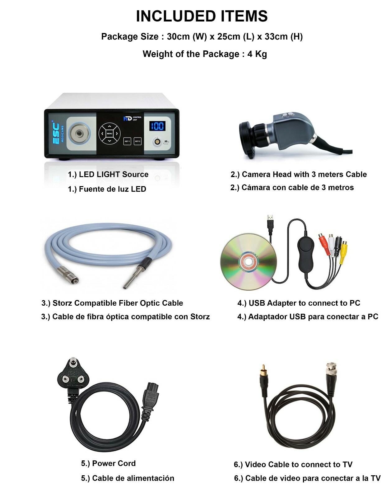 Portable Endoscopy Camera & Cold LED Light Source HD USB ENT Medical Endoscope