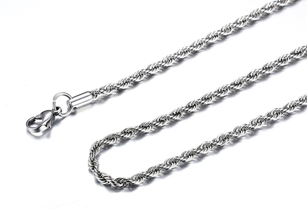 Stainless Steel Twisted Rope Silver Chain Necklace Men Women 2/2.5/3/4/5/7/9/mm