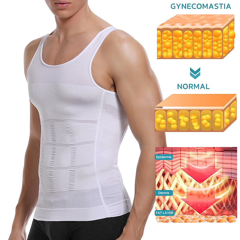 Mens Body Shaper Belly Chest Compression Shirt Slimming Tank Top Abs Girdle Vest