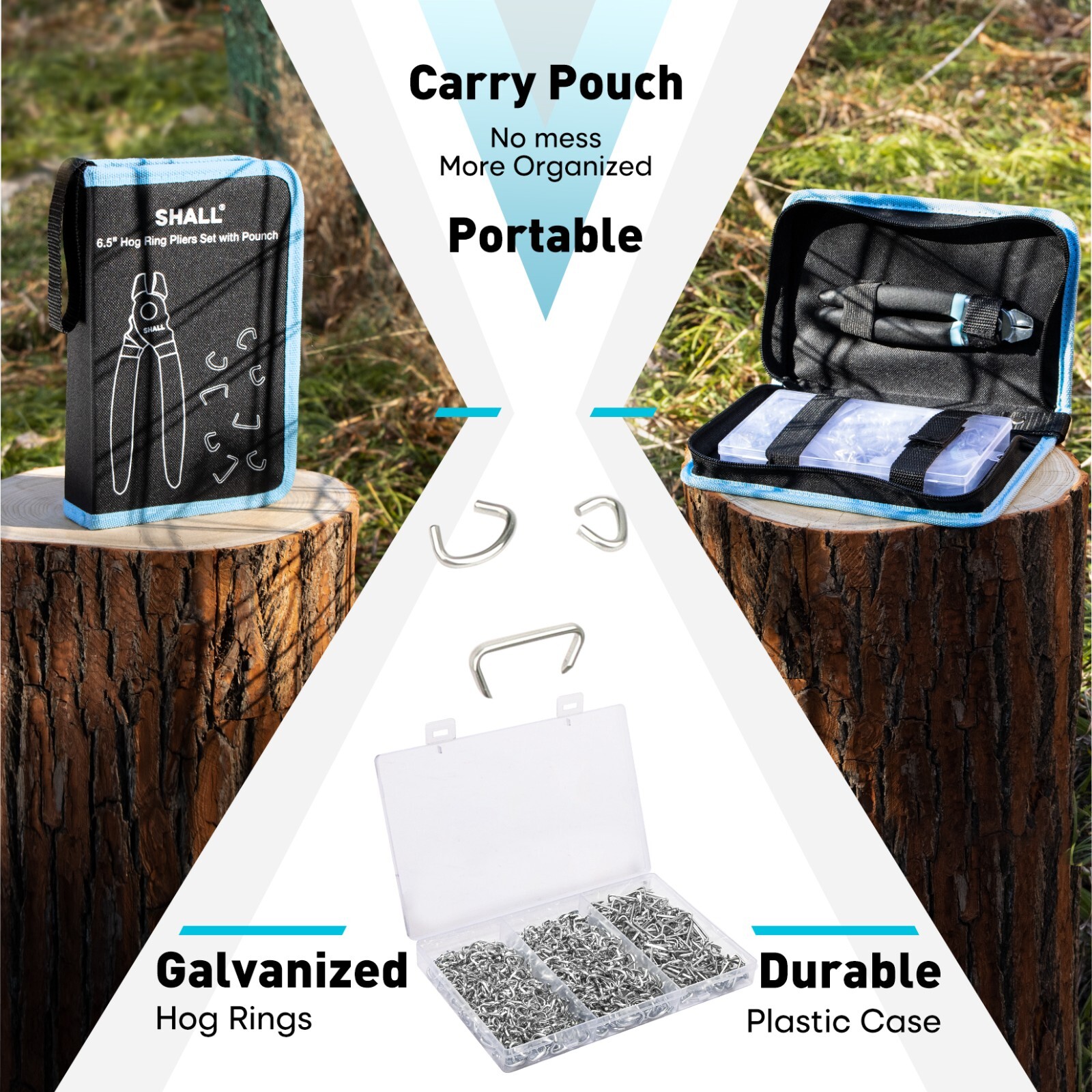 SHALL Hog Ring Pliers Kit with 600pcs (3/8’’, 1/2’’, 3/4’’) for Upholstery