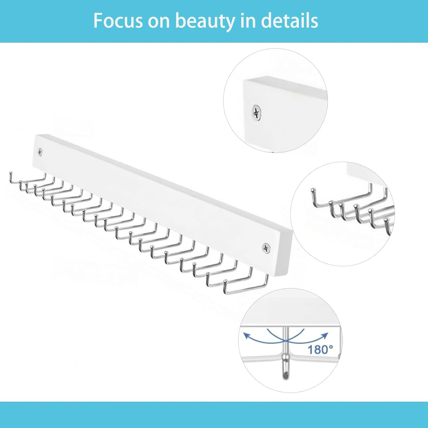 Wall-Mounted Belt and Tie Hanger, Wood Space-Saving Belt Rack with 20 Rotating H