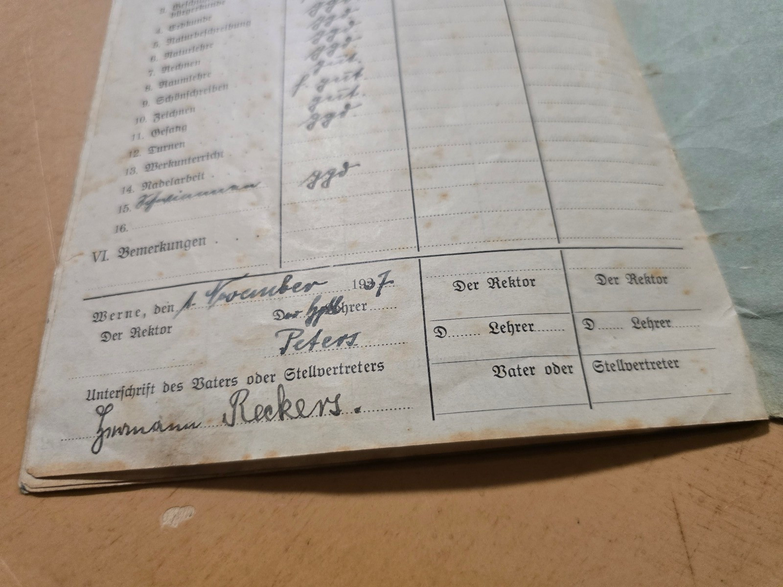 1930–1937 Third Reich Jugend German School Report Book Zeugnis Heft Wilhelm Reck