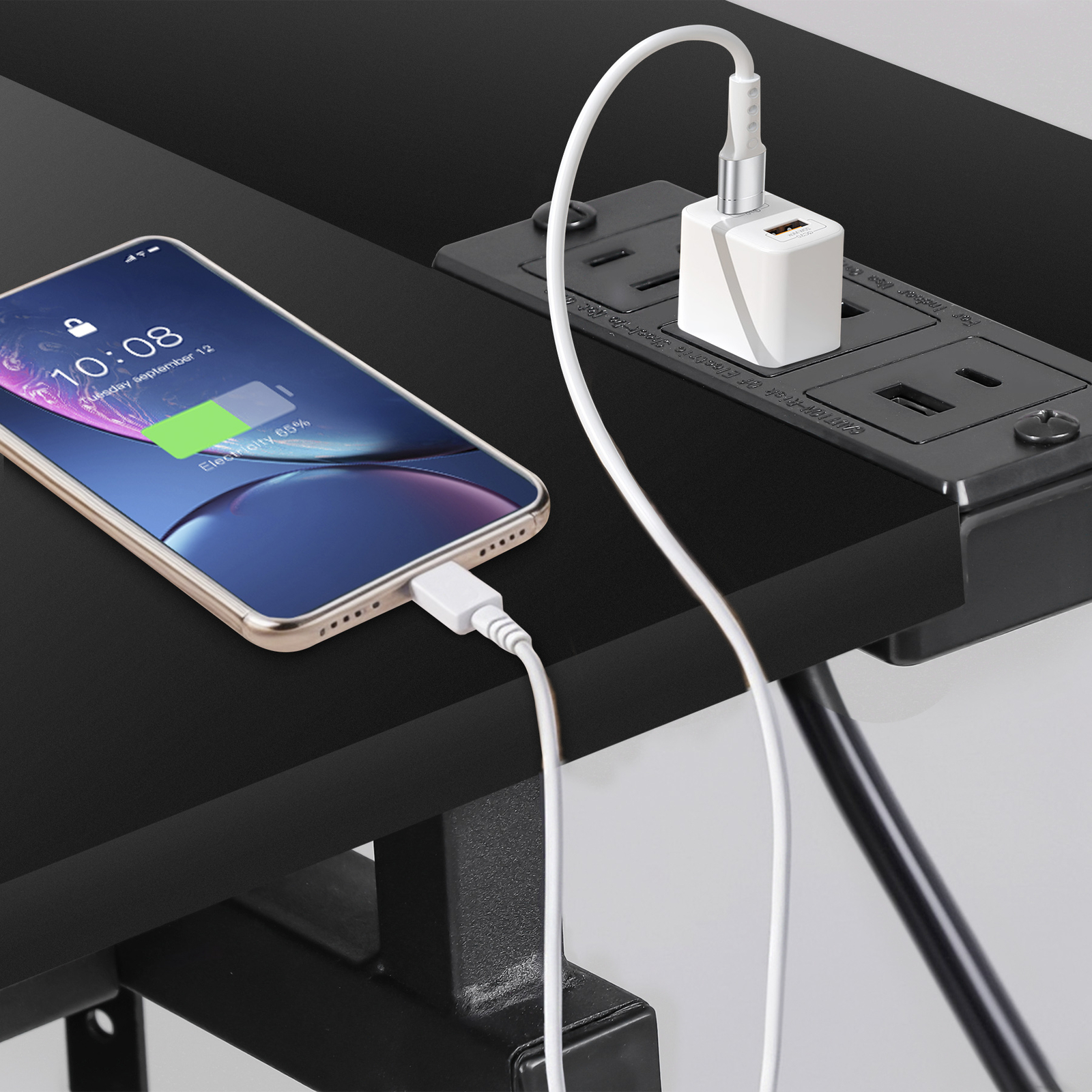 Drafting Table Drawing Desk Adjustable Tabletop w/Charging Station & Stool Black