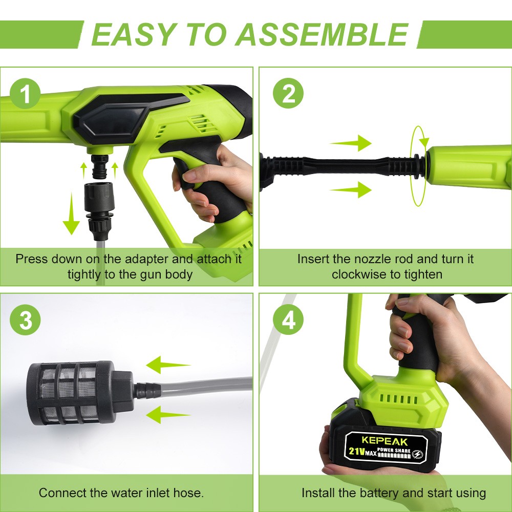 Cordless High Pressure Car Washer Portable Wash Cleaner Machine Water Gun 21V