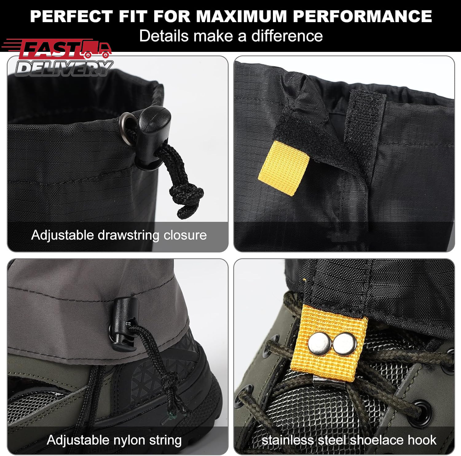 Waterproof Gators for Hiking Boots and Shoes Lightweight Adjustable Leg Gaiters