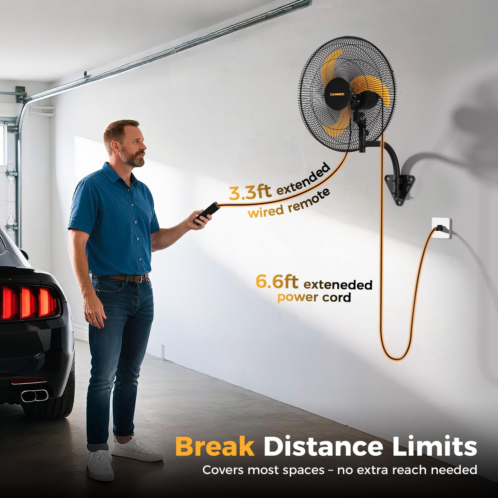 18 Inch Industrial Wall Mount Fan Oscillating with Remote 3-Speed 2 Packs