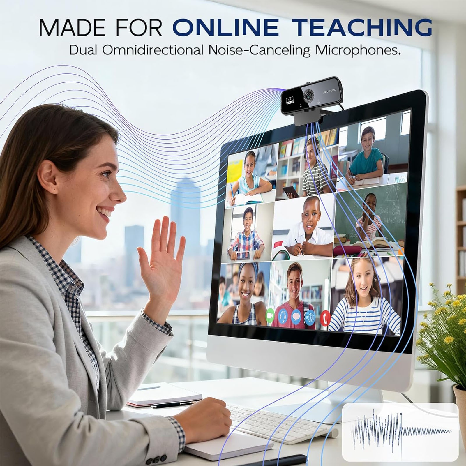 4K Webcam for PC USB Webcam W/ Microphone Autofocus Web Camera for Plug&Play