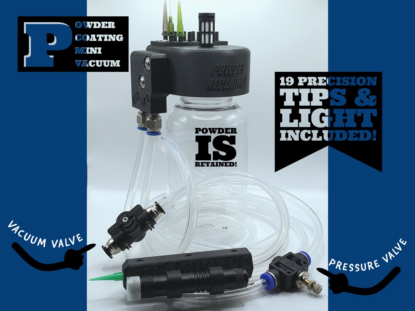 Pneumatic Micro Vacuum for Powder Coating - Easily Remove Powder! Two Tone Wheel