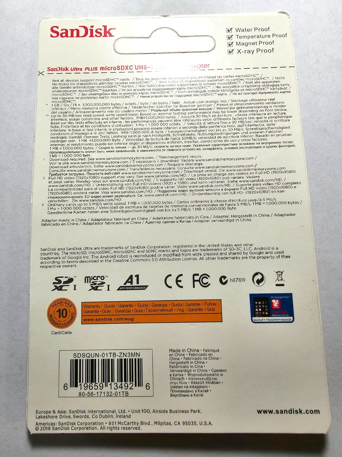 SanDisk Ultra 1TB Micro SD MicroSDXC A1 UHS-I Class 10 4K HD Memory Card