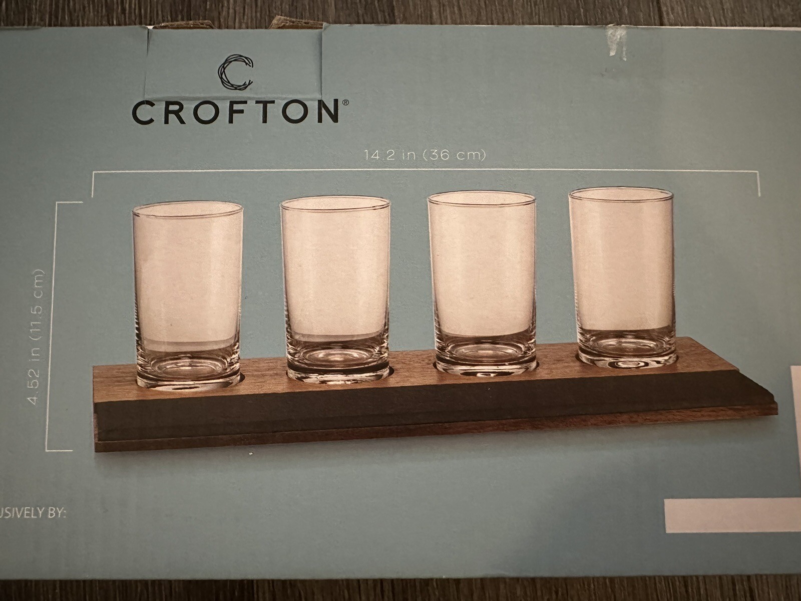 5-Piece Set Glass Pub Style Beer Flight Tasting Sampler Set Glasses w/ Wood Base