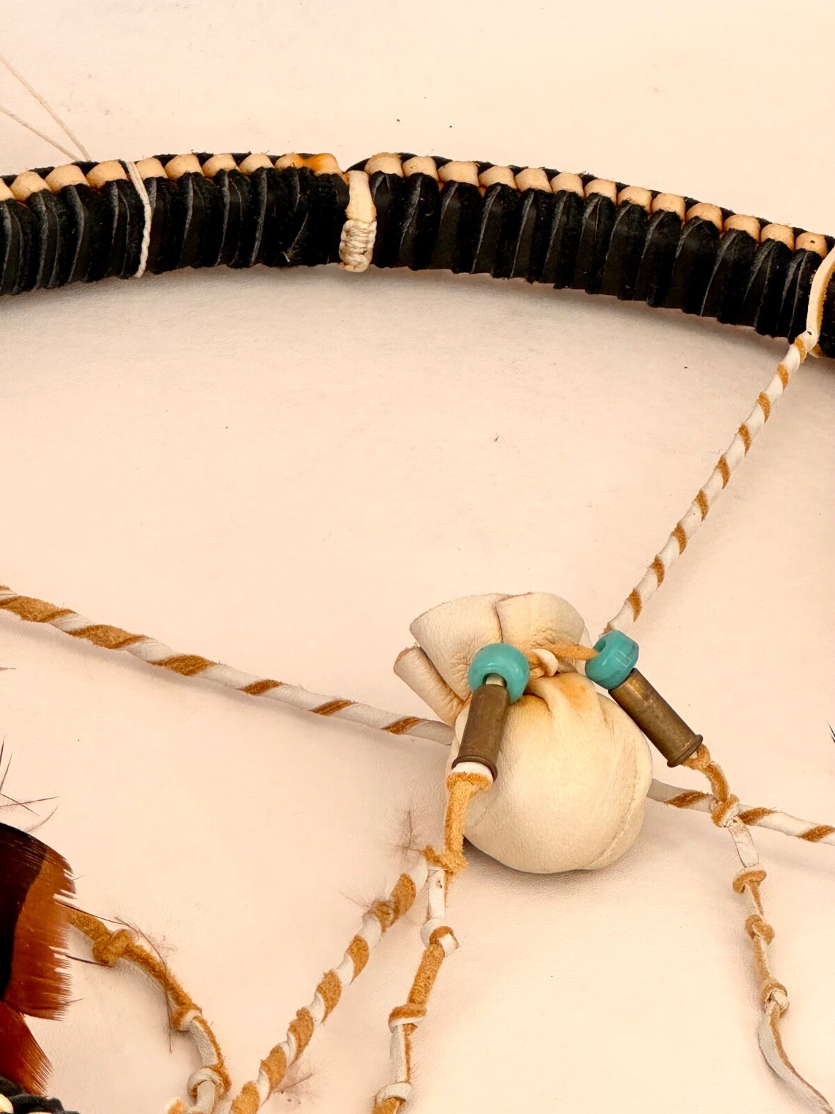 Medicine Wheel-Hopi Artist Lone Eagle Wall Art Braided Leather Wood Hoop Signed