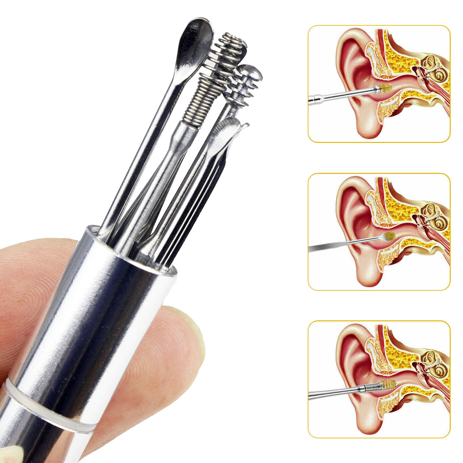 7 PCS Innovative Spring Ear Wax Cleaner Tool Set Ear Pick Ear Wax Removal Kit US