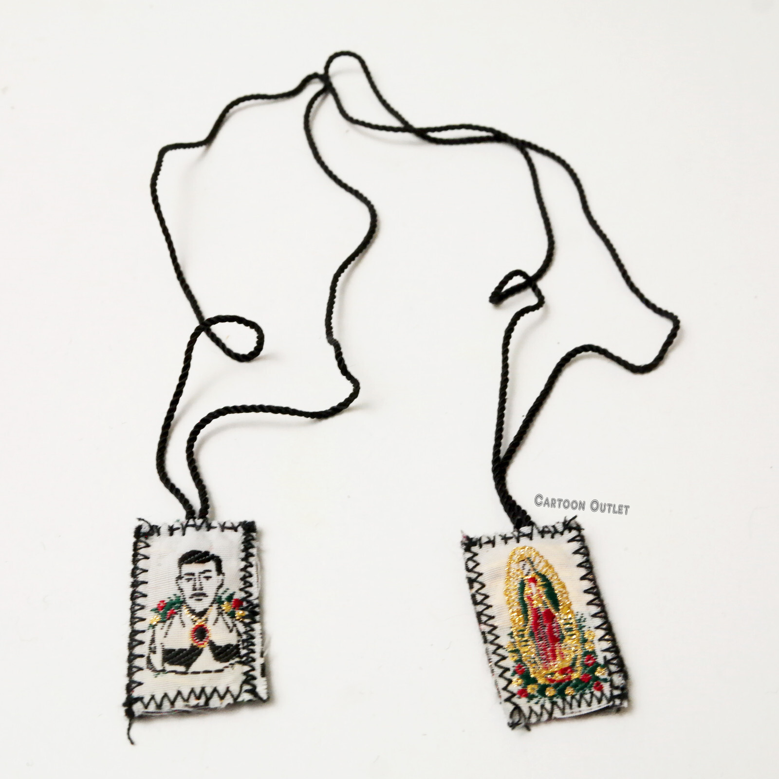 Our Lady Of Guadalupe Jesus Malverde Black Cloth Scapular Necklace Escapulario