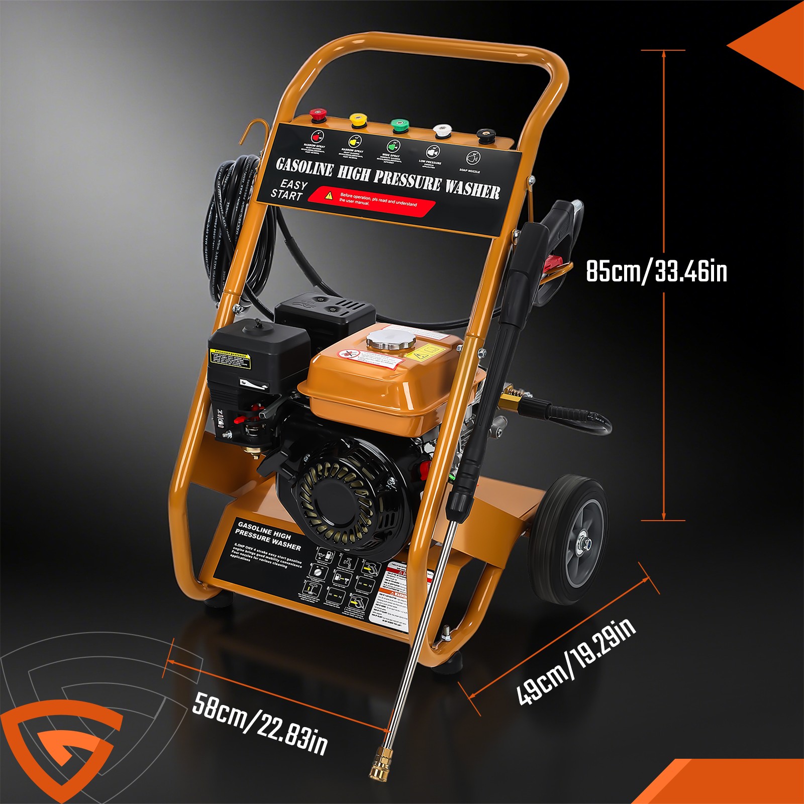 3950 PSI Gas Pressure Washer 5 Nozzles Gas Powered Washer 7HP 2.6 GPM 212cc