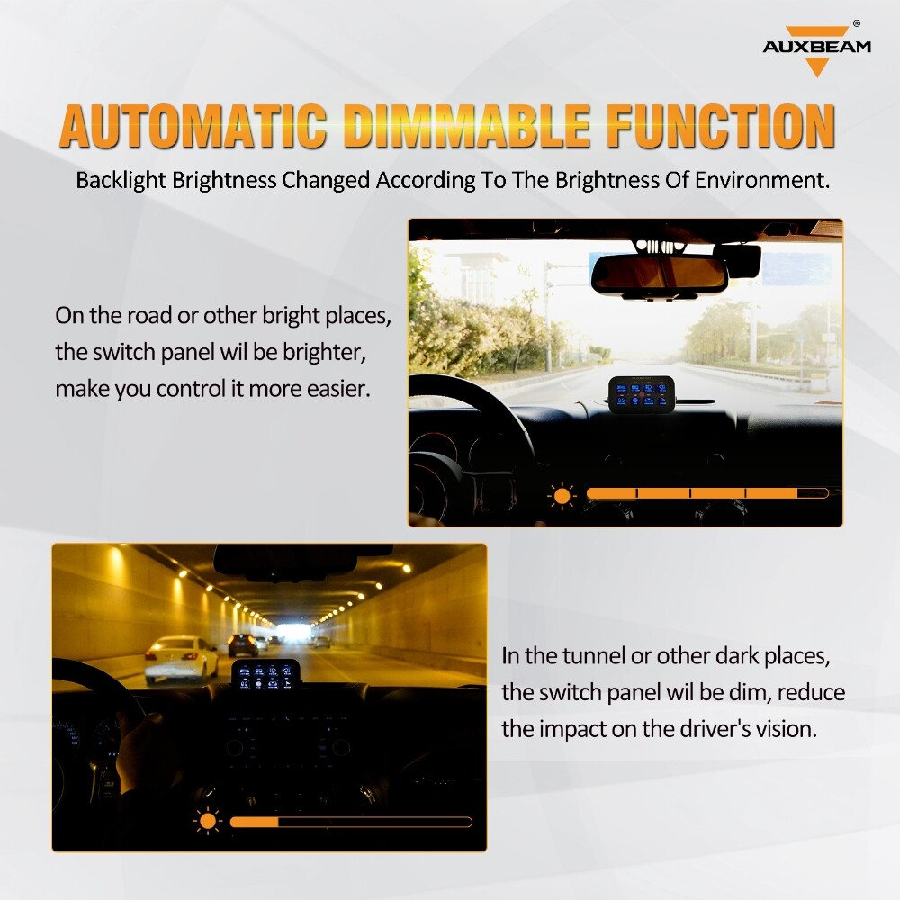 AUXBEAM 8 GANG LED SWITCH PANEL KIT AUTOMATIC DIMMABLE OFF ROAD LIGHT CONTROLLER