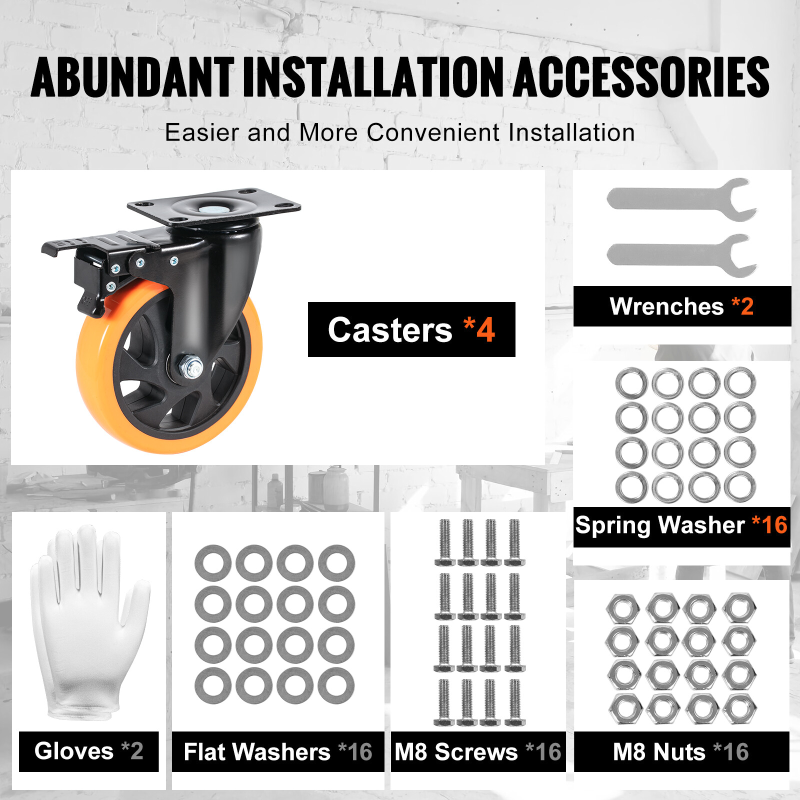 VEVOR Caster Wheels Swivel Plate Casters 4 Pack 5" Heavy Duty with Locking Brake