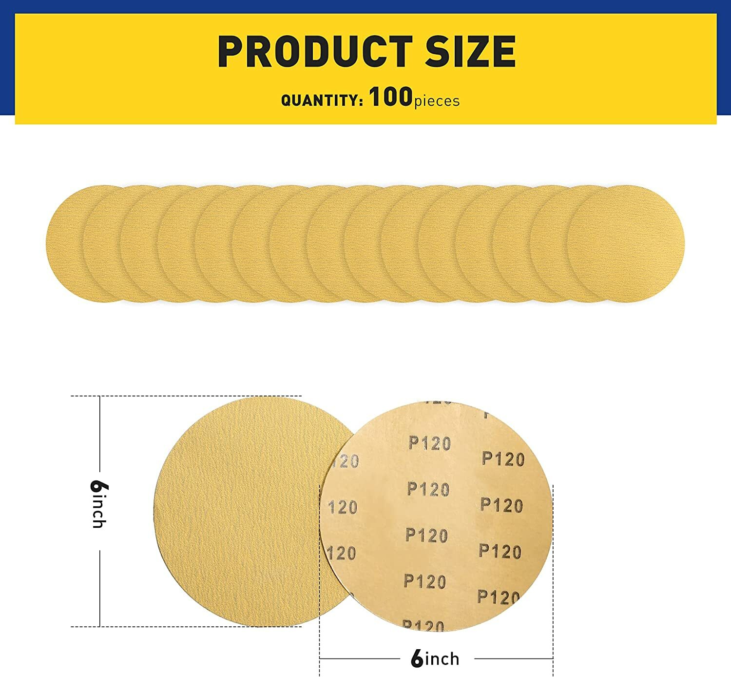 6" Inch 60-800 Grit 50/100-PACK DA Sanding Disc PSA Sandpaper Roll -Sticky Back