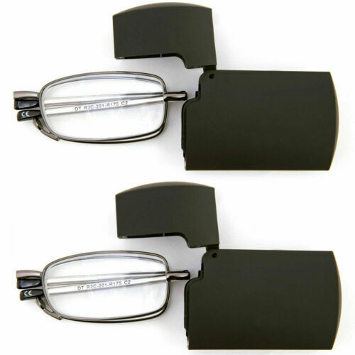 2 Pairs Anti-Blue Metal Compact Folding Light Reading Glasses With Carrying Case