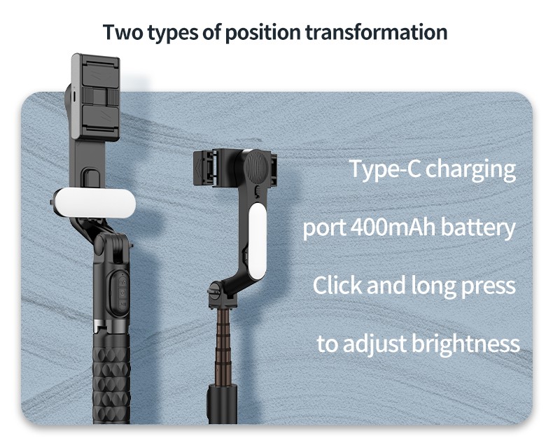 TOALLIN Gimbal Stabilizer for Smartphone,Foldable Selfie Stick, Adjustable Light