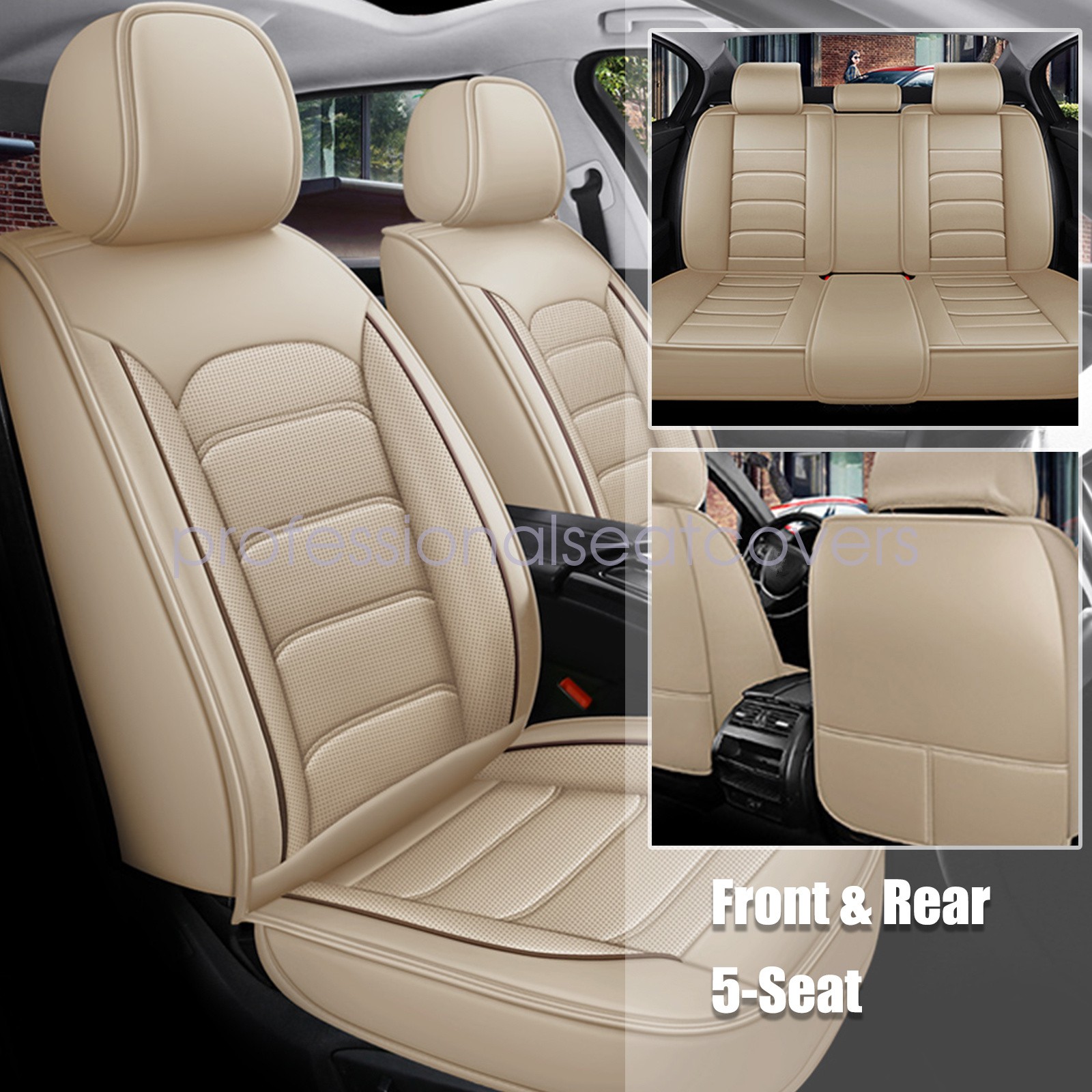 Fit For BMW Car Seat Cover Full Set PU Leather 5-Seats Front + Rear Protector US