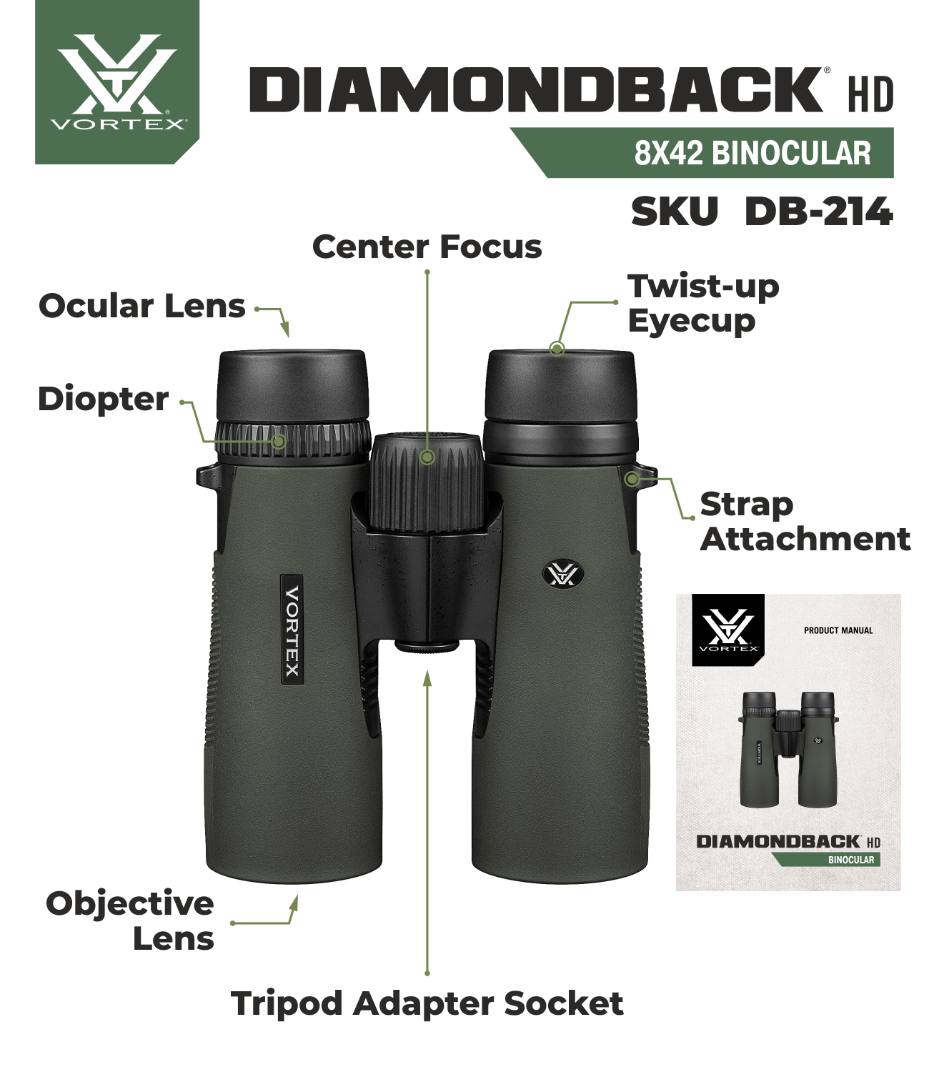 Vortex Optics Diamondback HD 8x42 Binocular with Free Camo Digital Hat Bundle