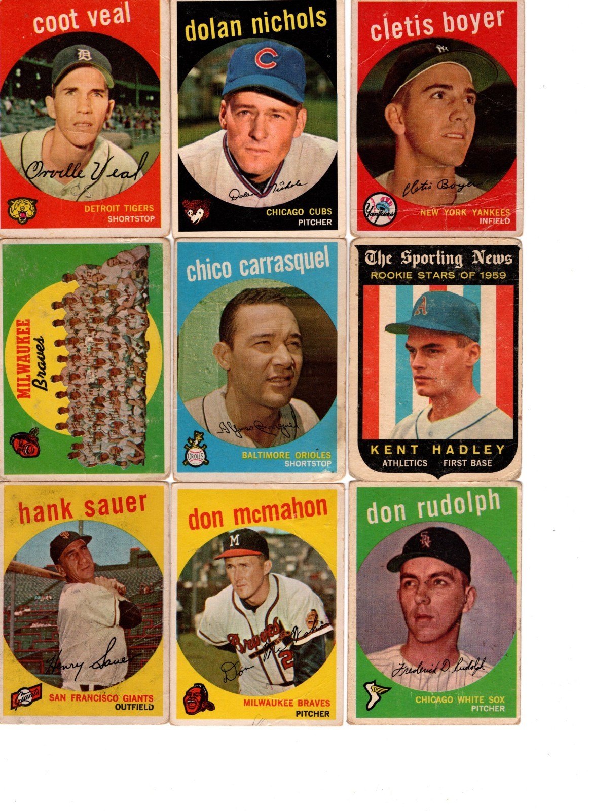 1959 Topps lot 180 different cards Lesser grade 380 Aaron, Maris, Berra, Mantle