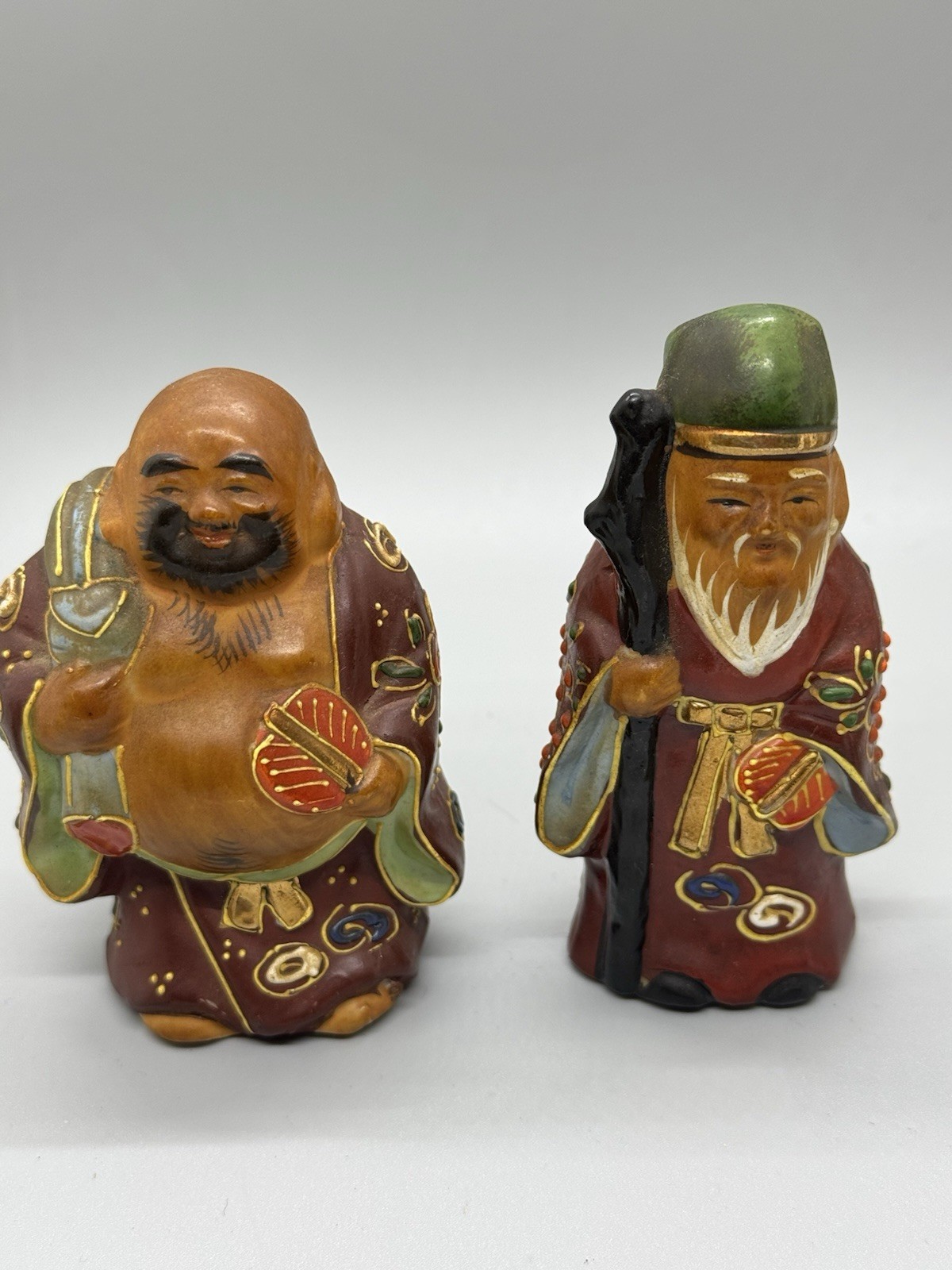Vintage Kutani Moriage Japanese 7 Lucky Gods Porcelain Figurine Collection