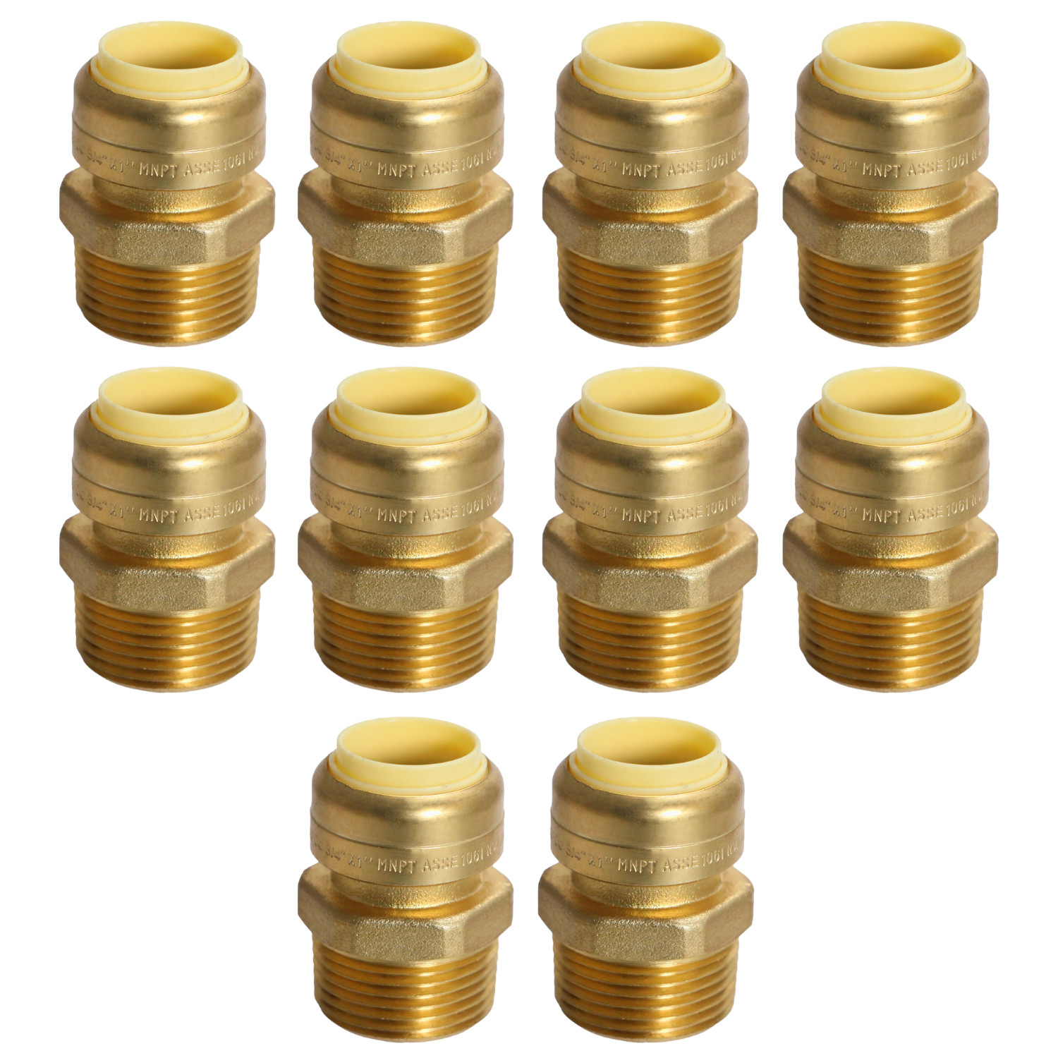 10 Pack XFITTING 3/4" Push Fit x 1" Male NPT Threaded Adapter, Lead Free Brass