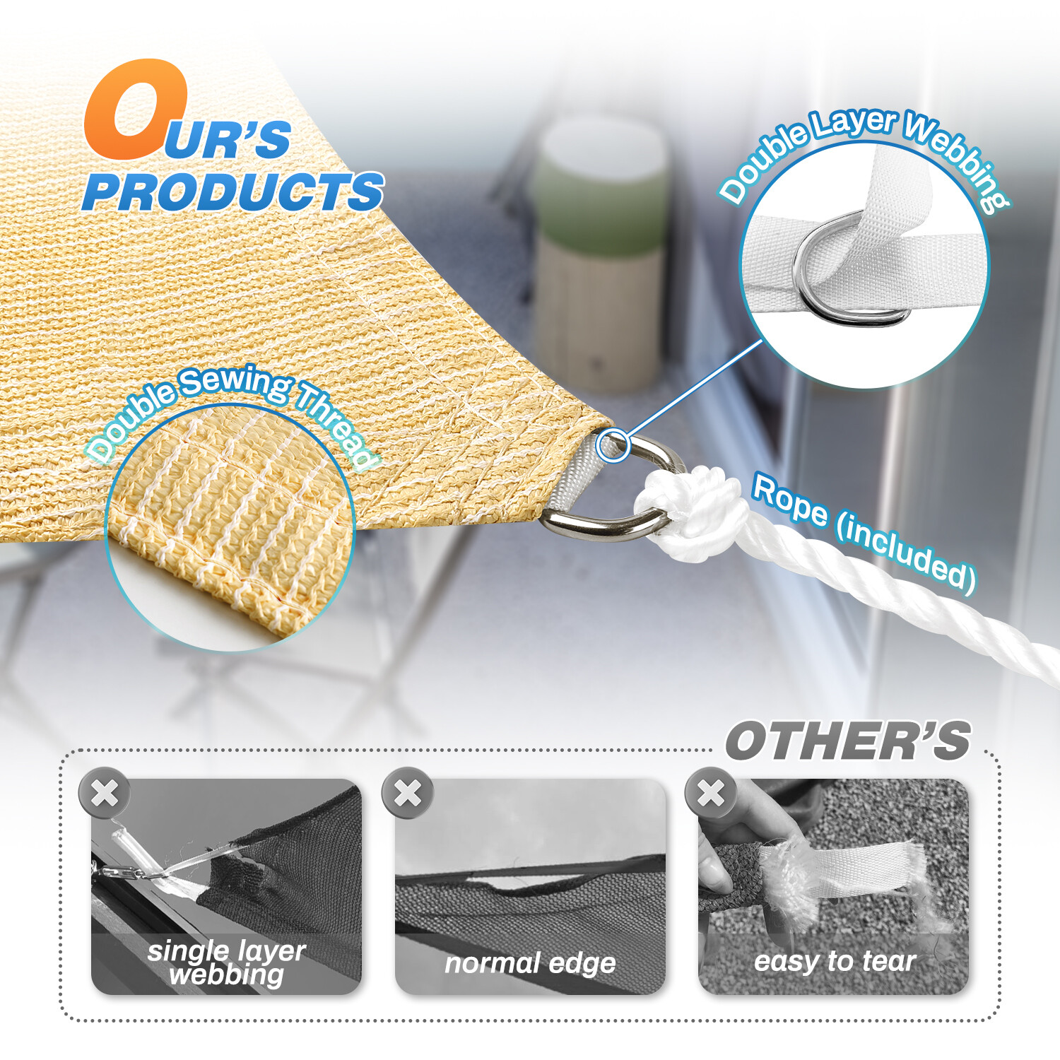 Permeable Shade Sail Patio Awning Outdoor Garden Patio Sun Canopy Shelter Cover