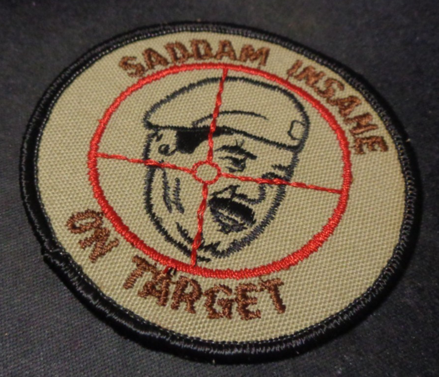 VTG Saddam Insane Hussein On Target Gag Gulf War Desert Storm 1991 Patch ROUND