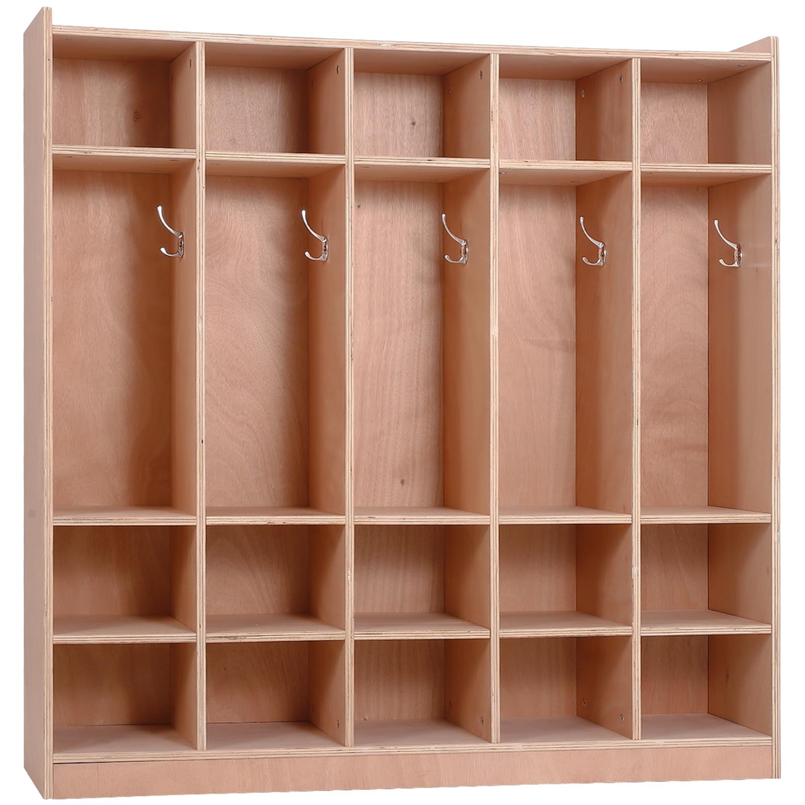 5-Section School Coat Locker 10 Cubbies with 4 Casters 5 Hooks 2 Storage Boxes