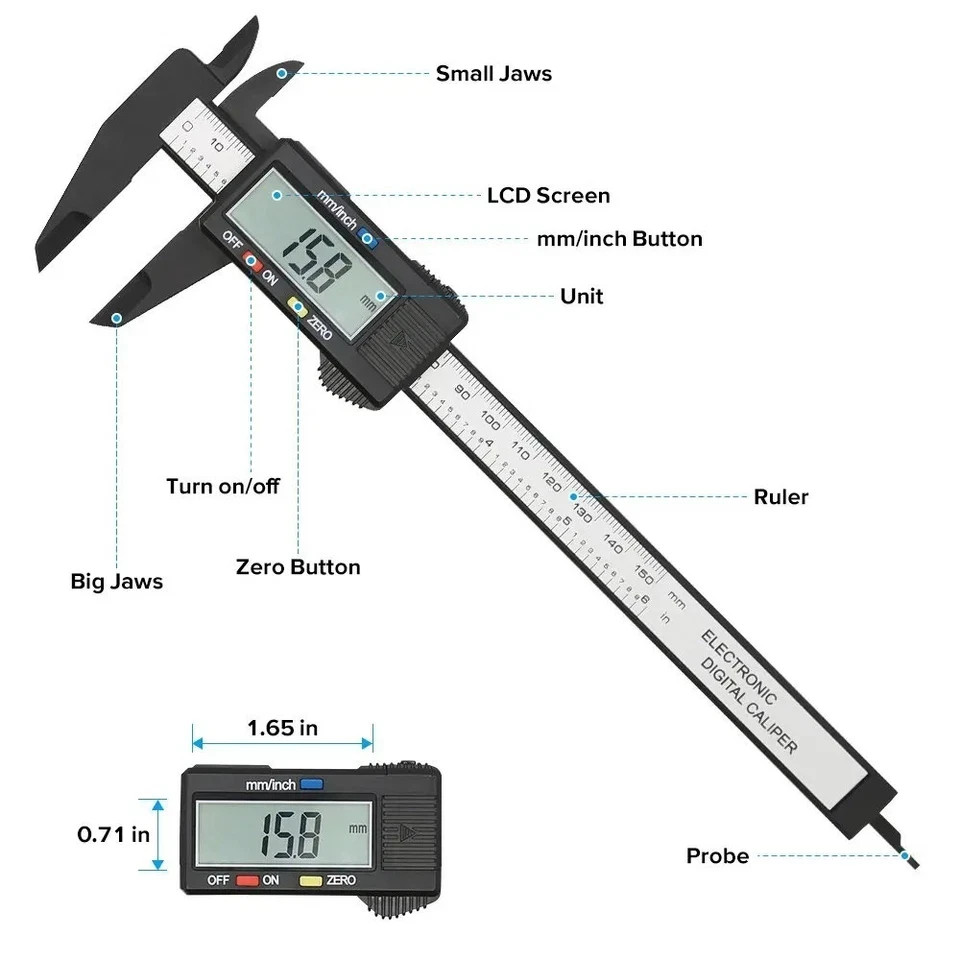 Digital Caliper 6 inch 150mm Carbon Fiber Vernier Micrometer Precision GaugeTool