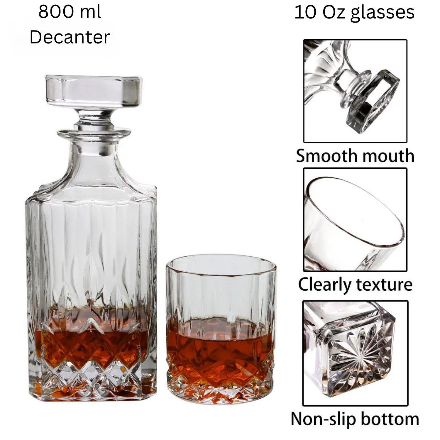Whiskey Decanter 5 Piece w/4Glasses- Luxury Gift Box to Your Man By ROYALION