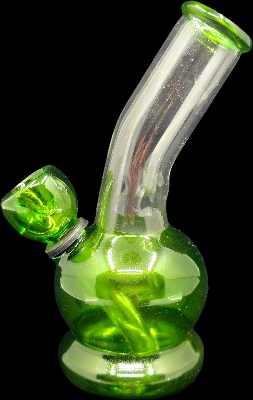 5" GREEN CURVED NECK GLASS Tobacco Mini Hookah Water Pipe Bong WITH SCREENS!