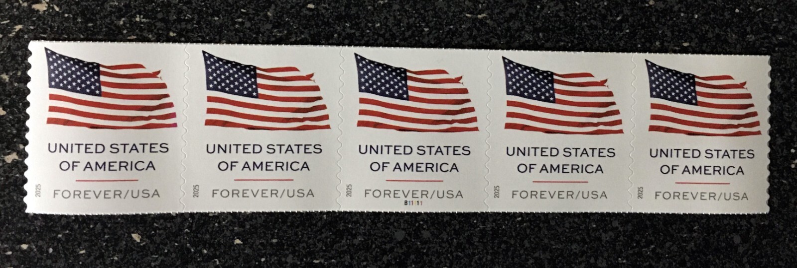 2025USA #6019 Forever US Flag - PNC Plate (#B11111) Coil Strip of 5  (BCA)
