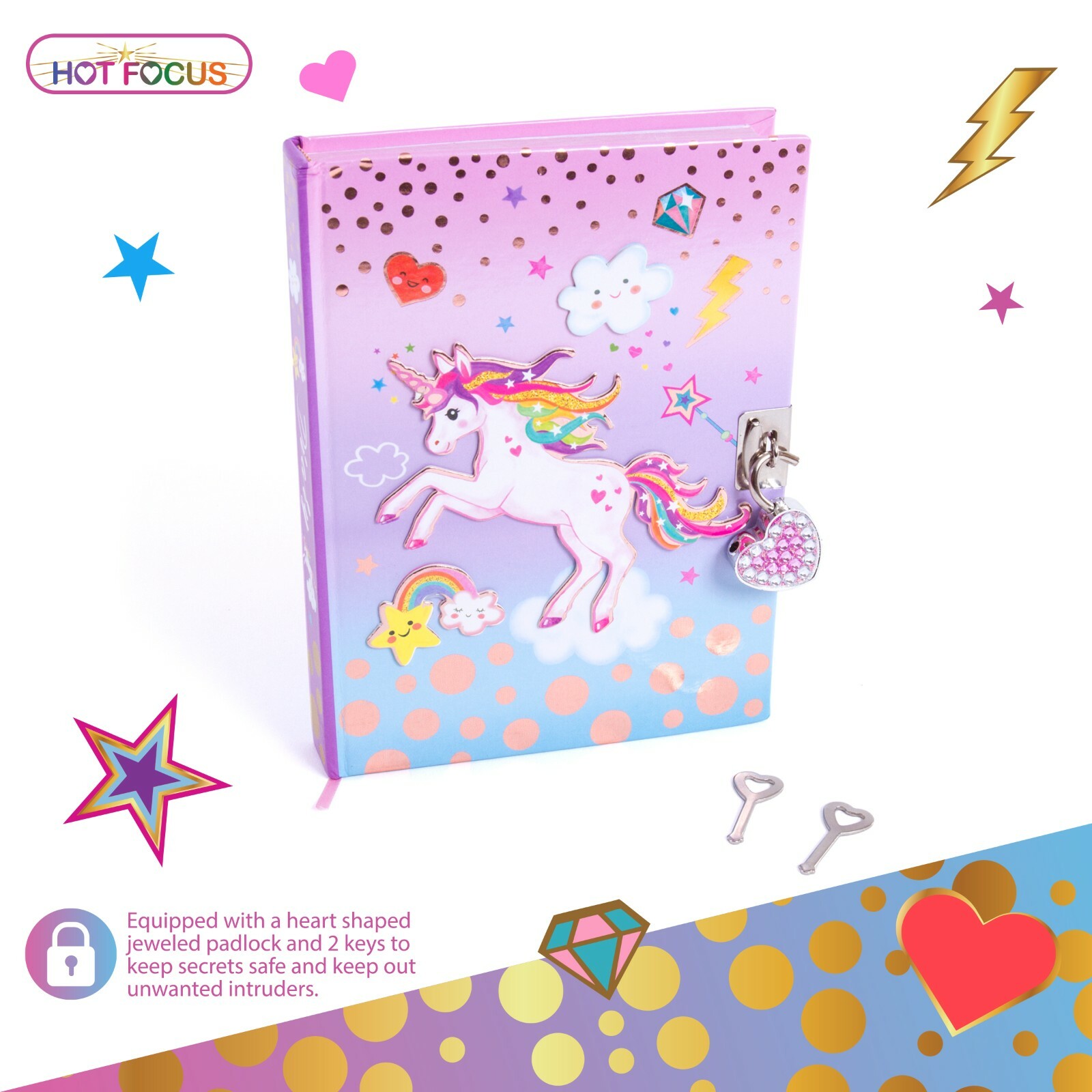 Girls Diary with Lock - 7" Unicorn Kids Secret Diary Journal with Two Keys