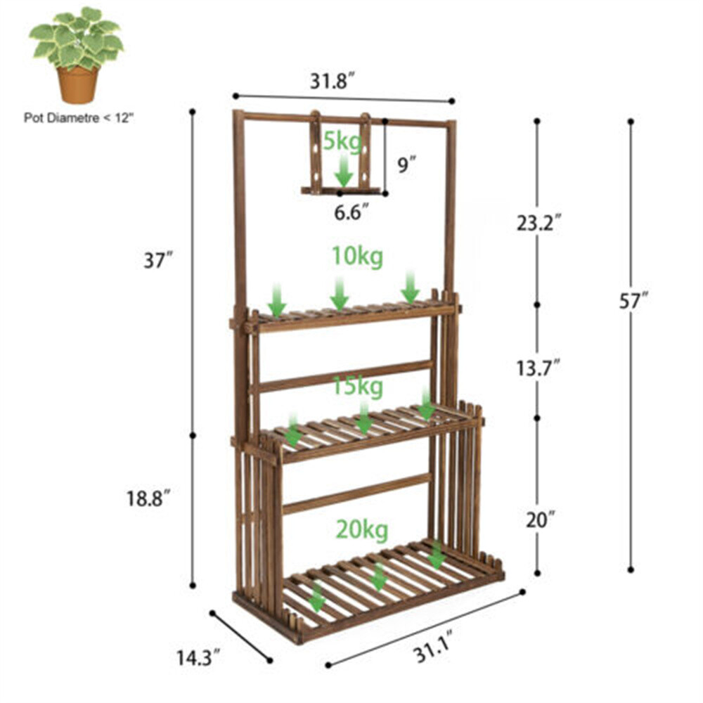 3 Tier Plant Shelf Hanging Bar Plant Stand Flower Rack for Garden Patio Balcony