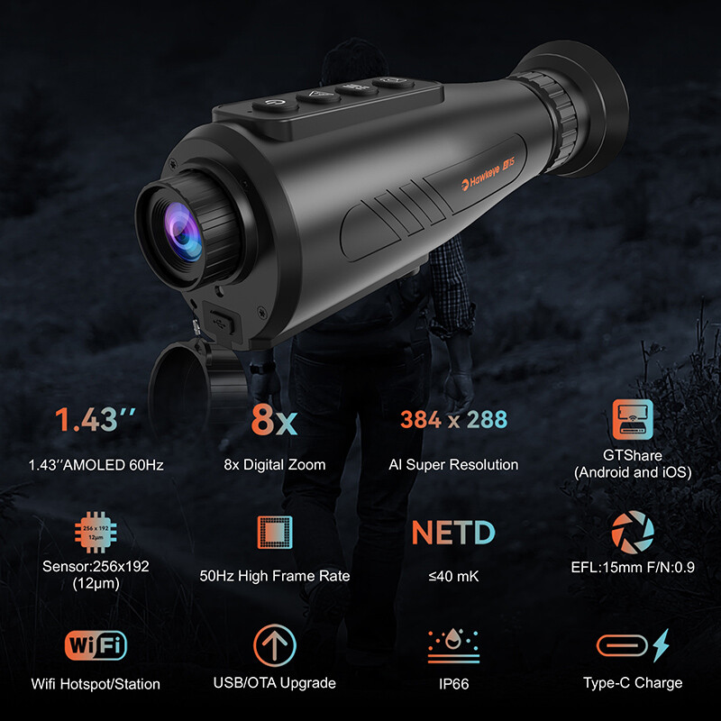 Thermal Imaging Monocular 384 x 288 Ai Resolution,15mm 60Hz Thermal Night Vision