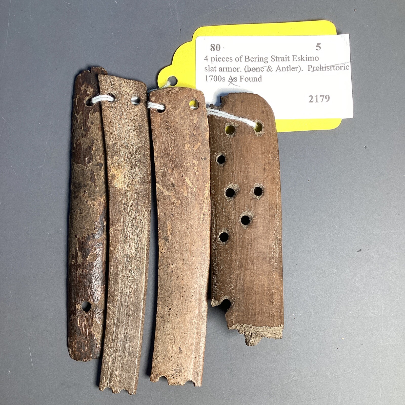 Lot of 4 Antique Inuit Bering Strait Eskimo Slat Armor Antler 1700s Found