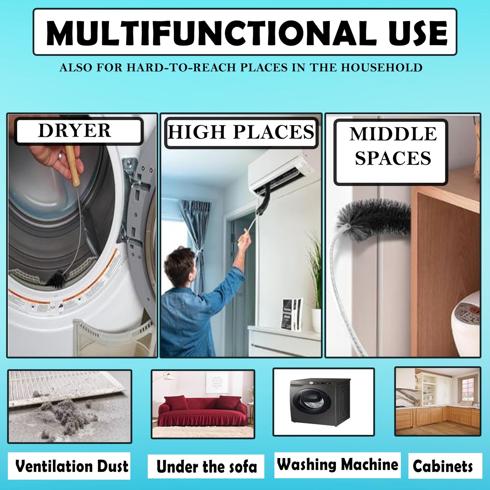 Dryer Vent Cleaner Kit Flexible Lint Brush Refrigerator Coil Dust Remover