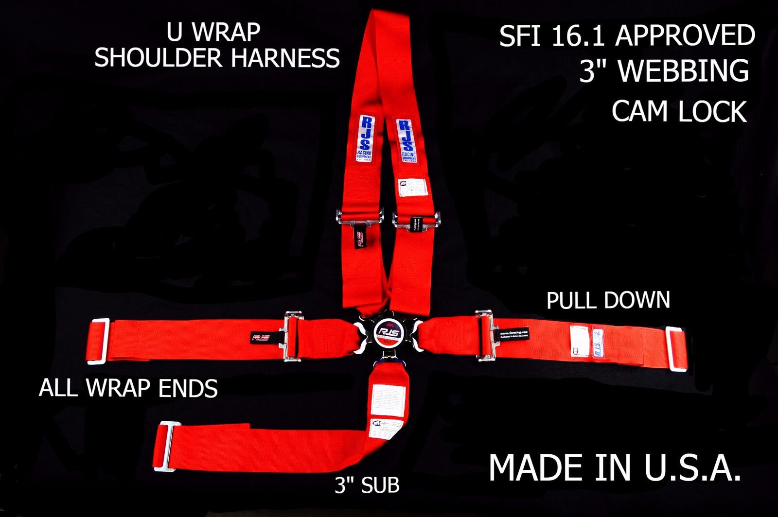 RJS RACING SFI 16.1 CAM LOCK DRAGSTER HARNESS U ROLL BAR 5 POINT RED 1030304