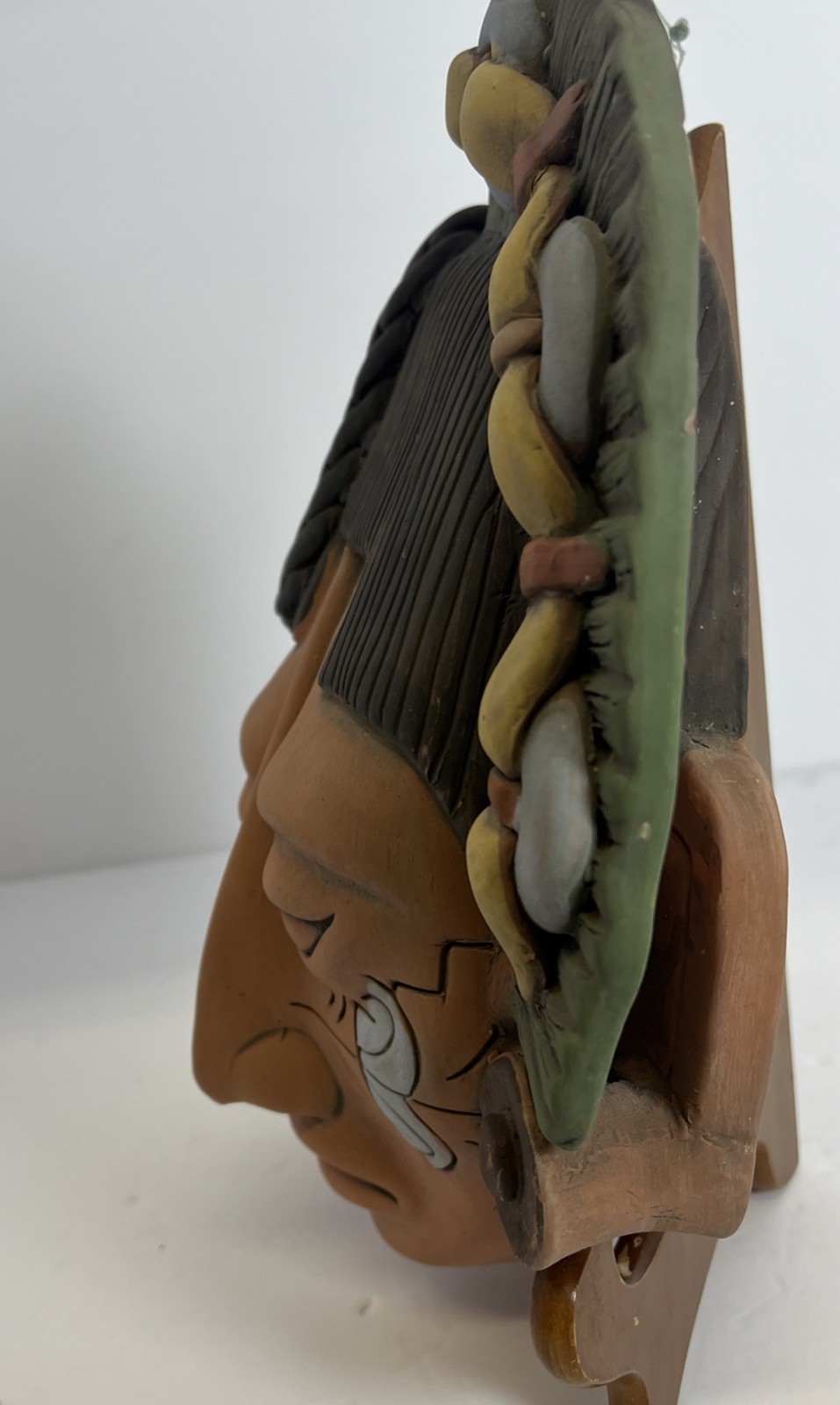 Folk Art Maya Mayan Terracotta Clay Handmade 11” Tribal Warrior Face Mask