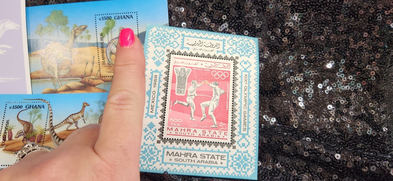 GHANA POSTAGE STAMPS DINOSAUR 1968 ARABIA MAHRA STATE OLYMPIC MEXICO LOT 4" New