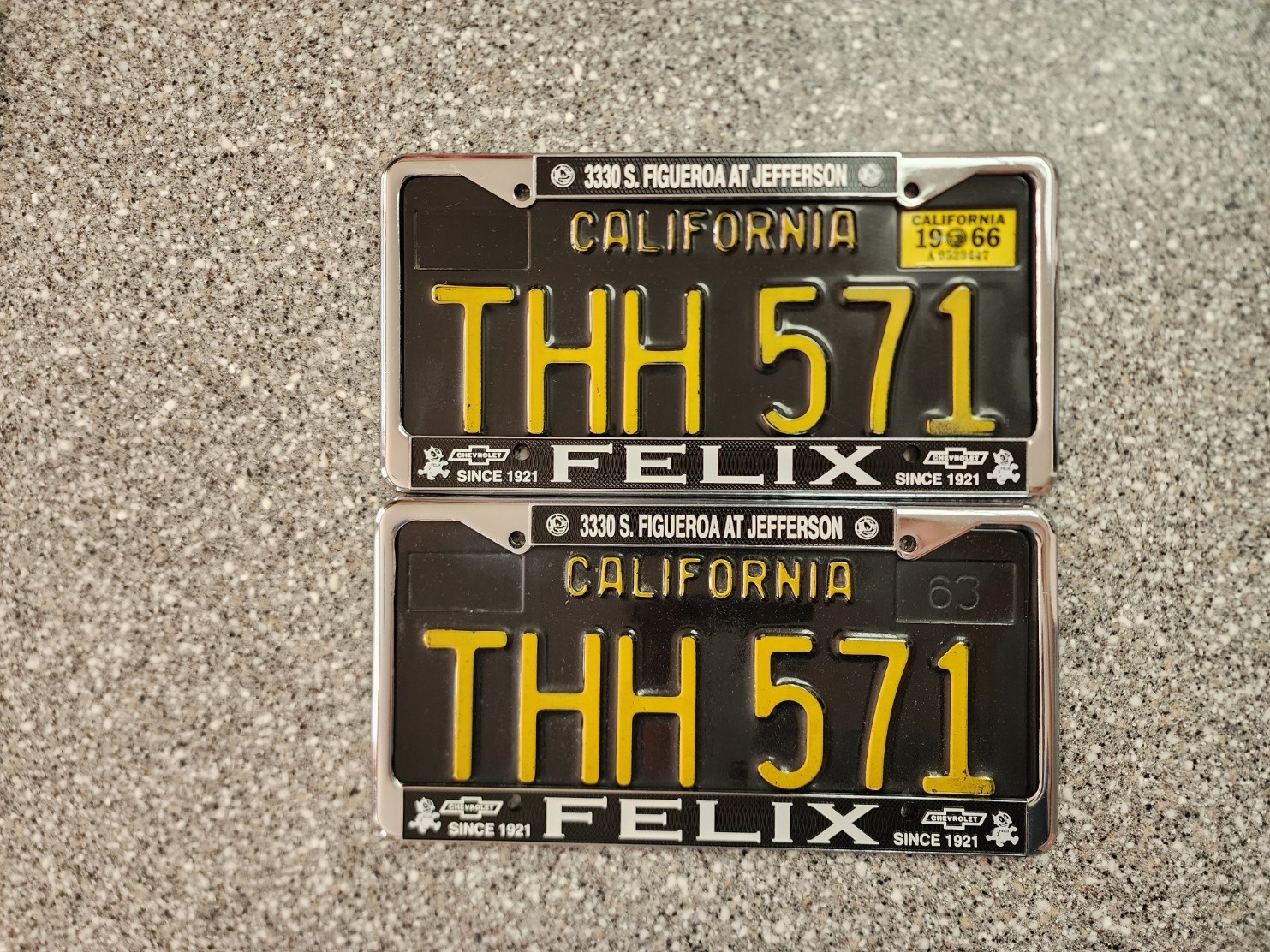 1963 Black California License Plates, 1966 Validation Sticker, DMV Clear, VG