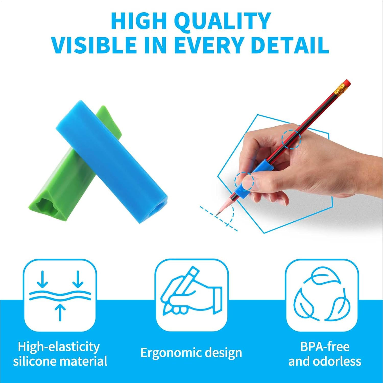 Triangle Pencil Grips Set of 6 for Kids and Adults, Assorted Colors, 1.73-Inch