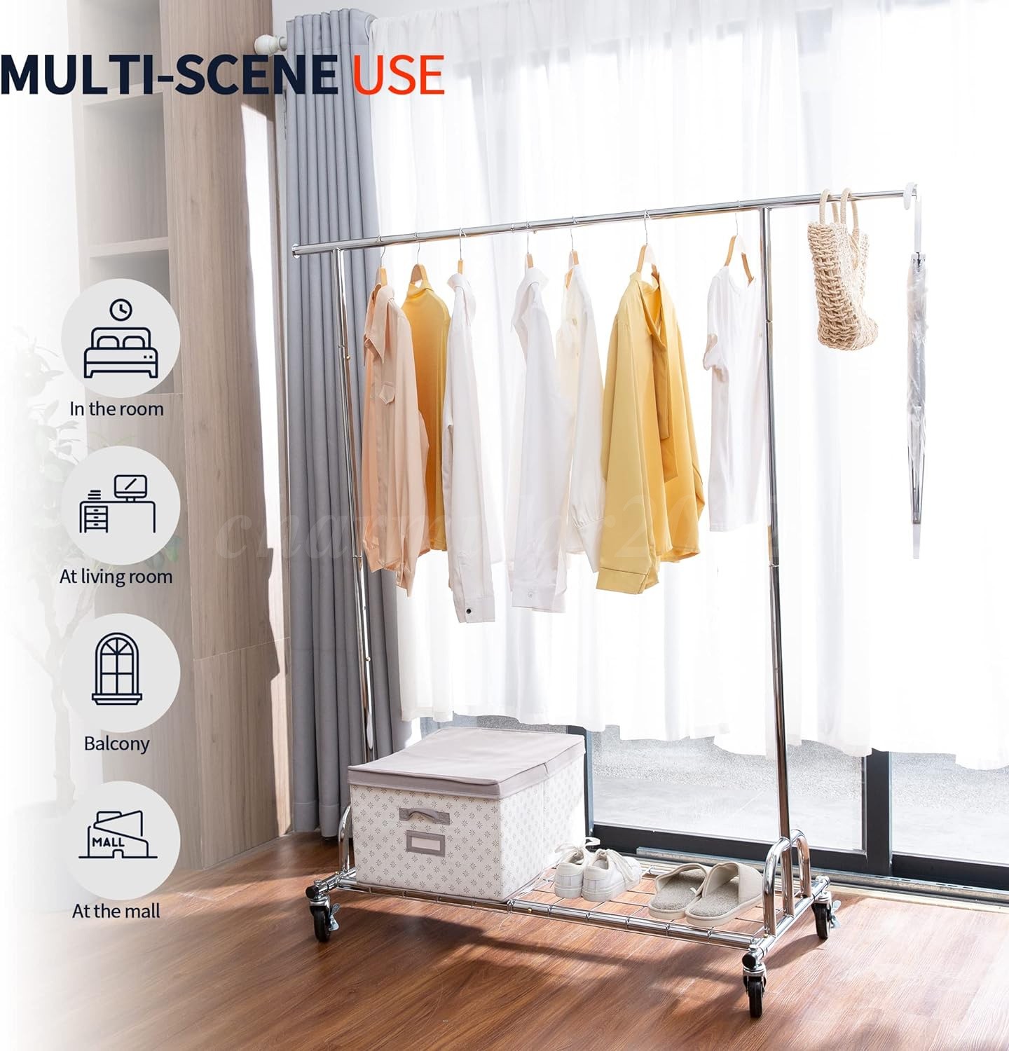 450lbs Heavy Duty Commercial Clothing Garment Rack Rolling Collapsible Chrome US